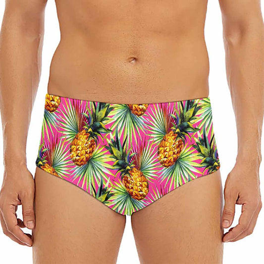 Pink Watercolor Pineapple Pattern Print Men's Triangle Swim Briefs
