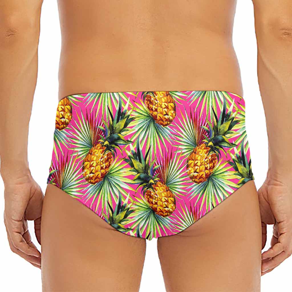 Pink Watercolor Pineapple Pattern Print Men's Triangle Swim Briefs