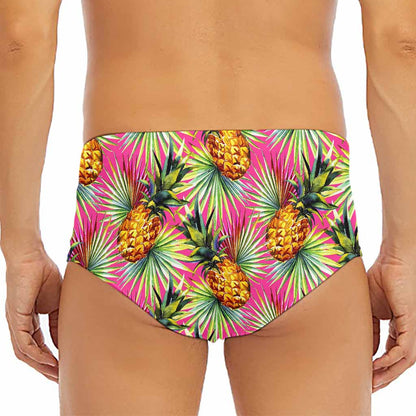 Pink Watercolor Pineapple Pattern Print Men's Triangle Swim Briefs
