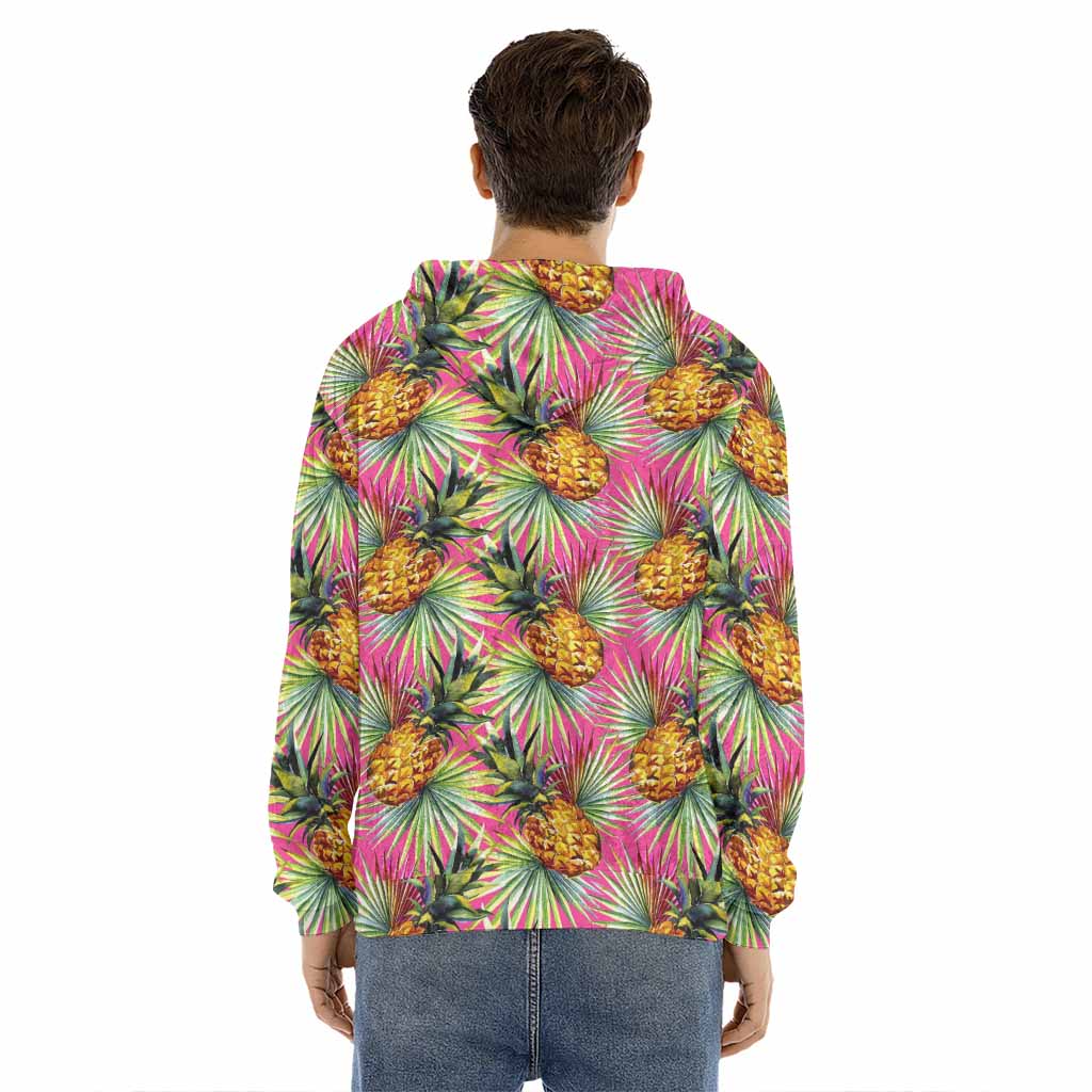 Pink Watercolor Pineapple Pattern Print Men's Velvet Pullover Hoodie
