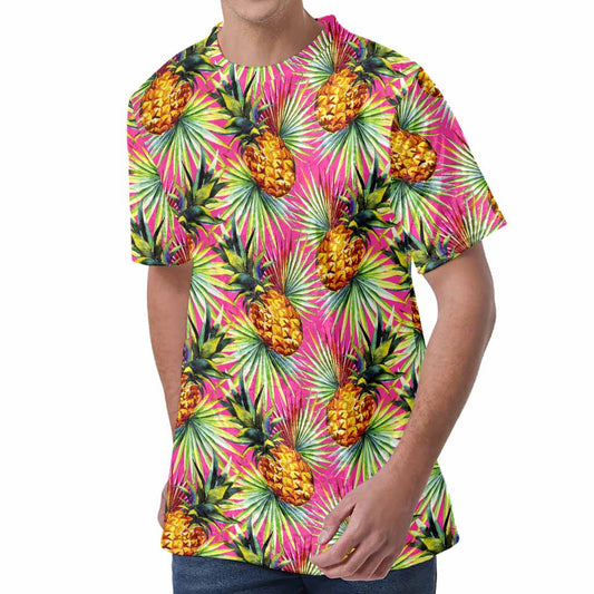 Pink Watercolor Pineapple Pattern Print Men's Velvet T-Shirt