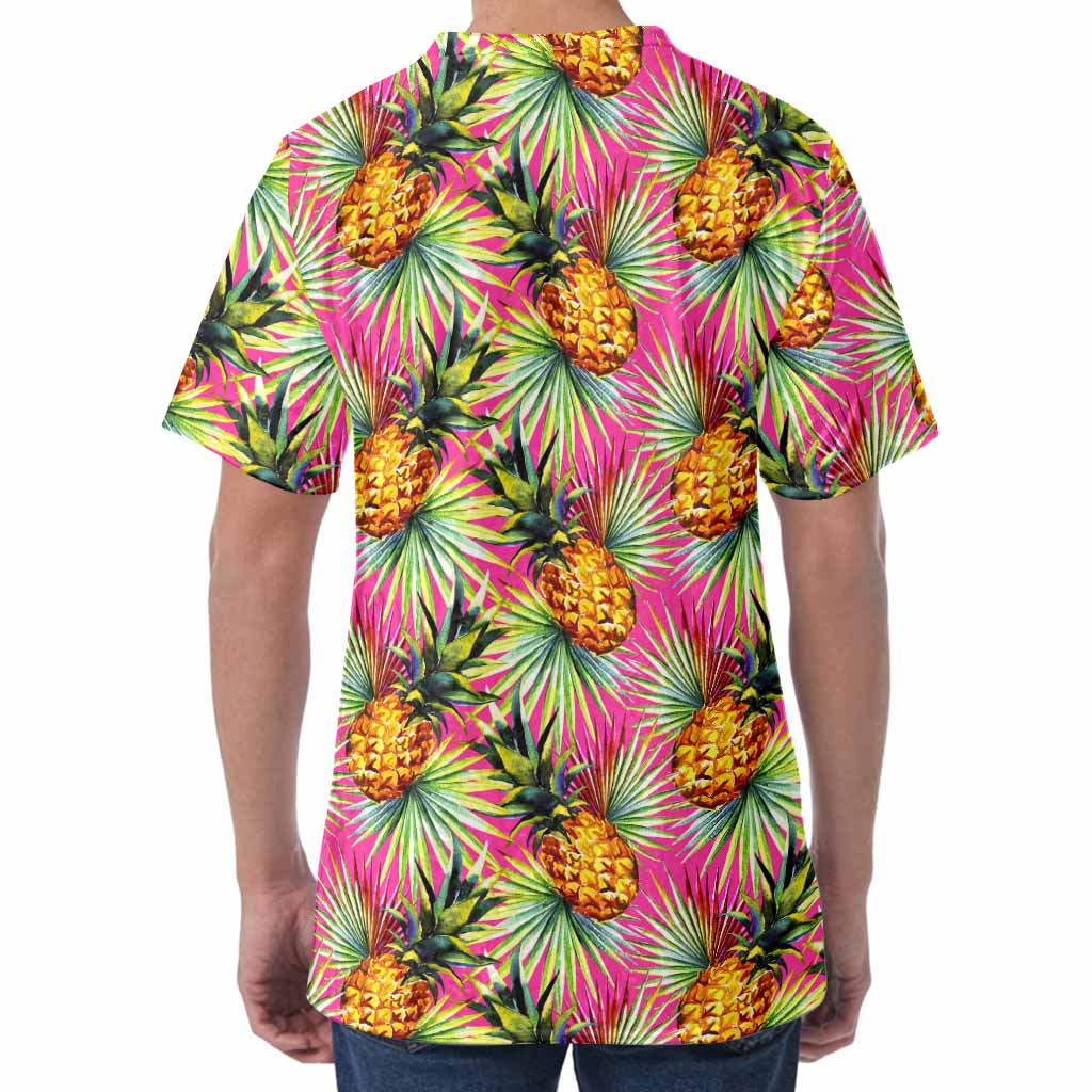 Pink Watercolor Pineapple Pattern Print Men's Velvet T-Shirt