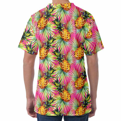 Pink Watercolor Pineapple Pattern Print Men's Velvet T-Shirt