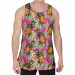 Pink Watercolor Pineapple Pattern Print Men's Velvet Tank Top
