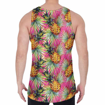 Pink Watercolor Pineapple Pattern Print Men's Velvet Tank Top