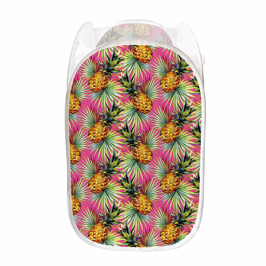 Pink Watercolor Pineapple Pattern Print Mesh Laundry Hamper