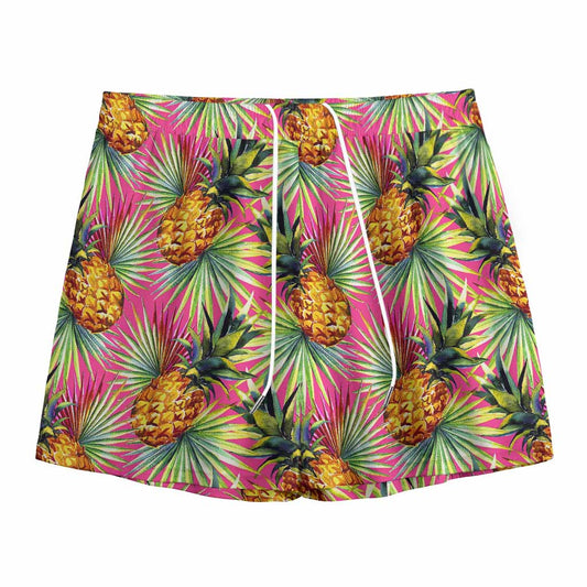 Pink Watercolor Pineapple Pattern Print Mesh Shorts