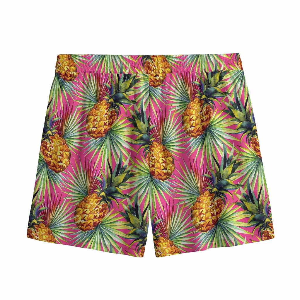 Pink Watercolor Pineapple Pattern Print Mesh Shorts