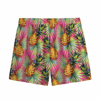 Pink Watercolor Pineapple Pattern Print Mesh Shorts