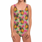 Pink Watercolor Pineapple Pattern Print One Piece Swimsuit