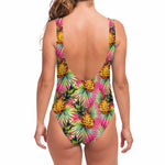 Pink Watercolor Pineapple Pattern Print One Piece Swimsuit