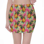 Pink Watercolor Pineapple Pattern Print Pencil Mini Skirt