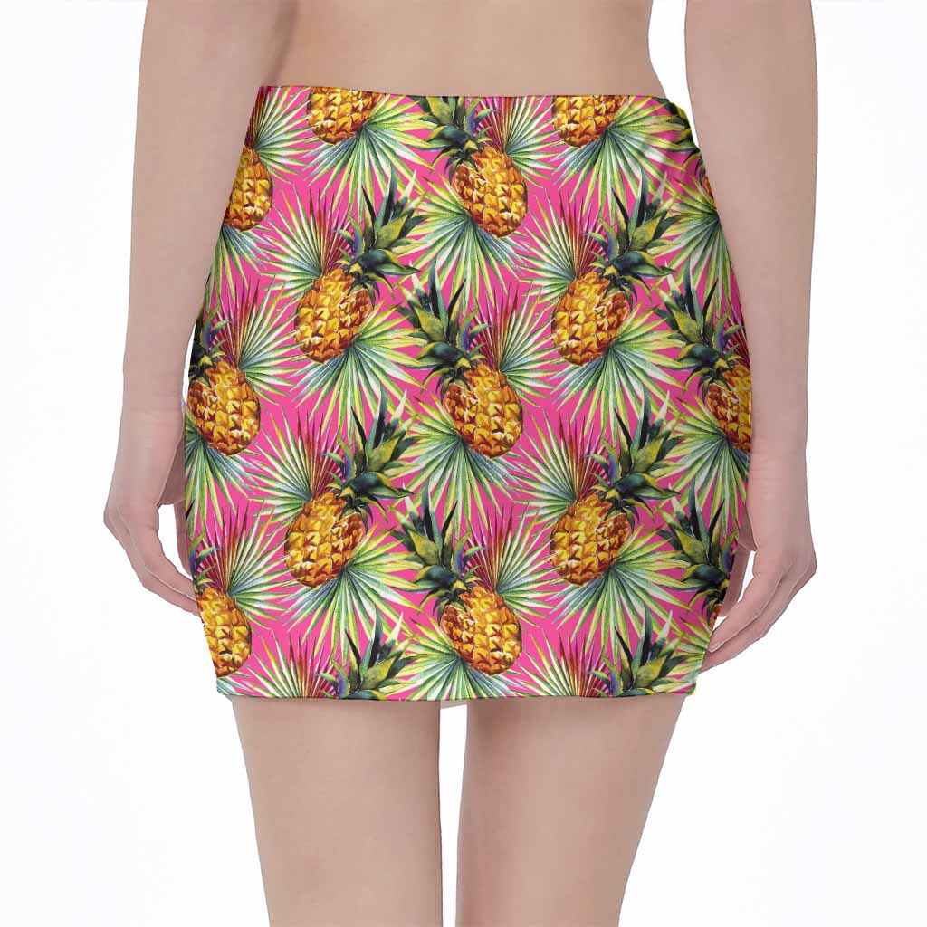 Pink Watercolor Pineapple Pattern Print Pencil Mini Skirt