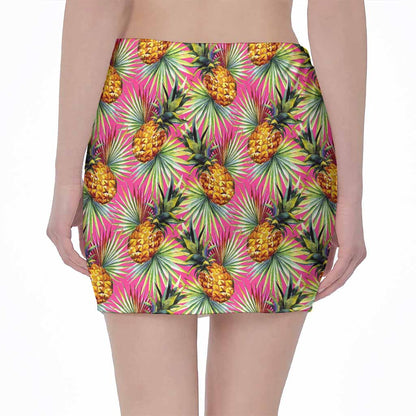 Pink Watercolor Pineapple Pattern Print Pencil Mini Skirt