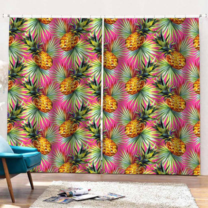 Pink Watercolor Pineapple Pattern Print Pencil Pleat Curtains