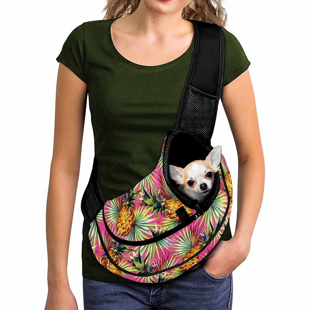 Pink Watercolor Pineapple Pattern Print Pet Sling Carrier