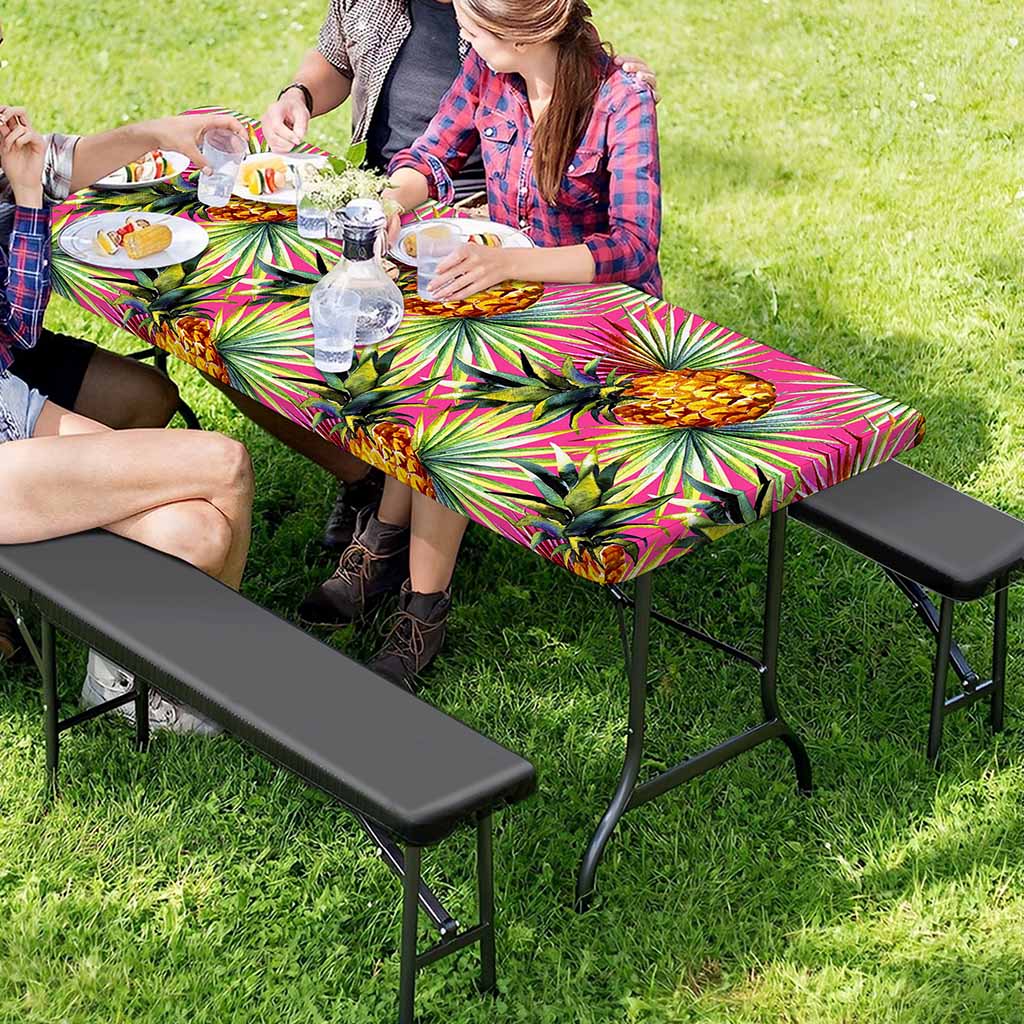 Pink Watercolor Pineapple Pattern Print Picnic Table Cover
