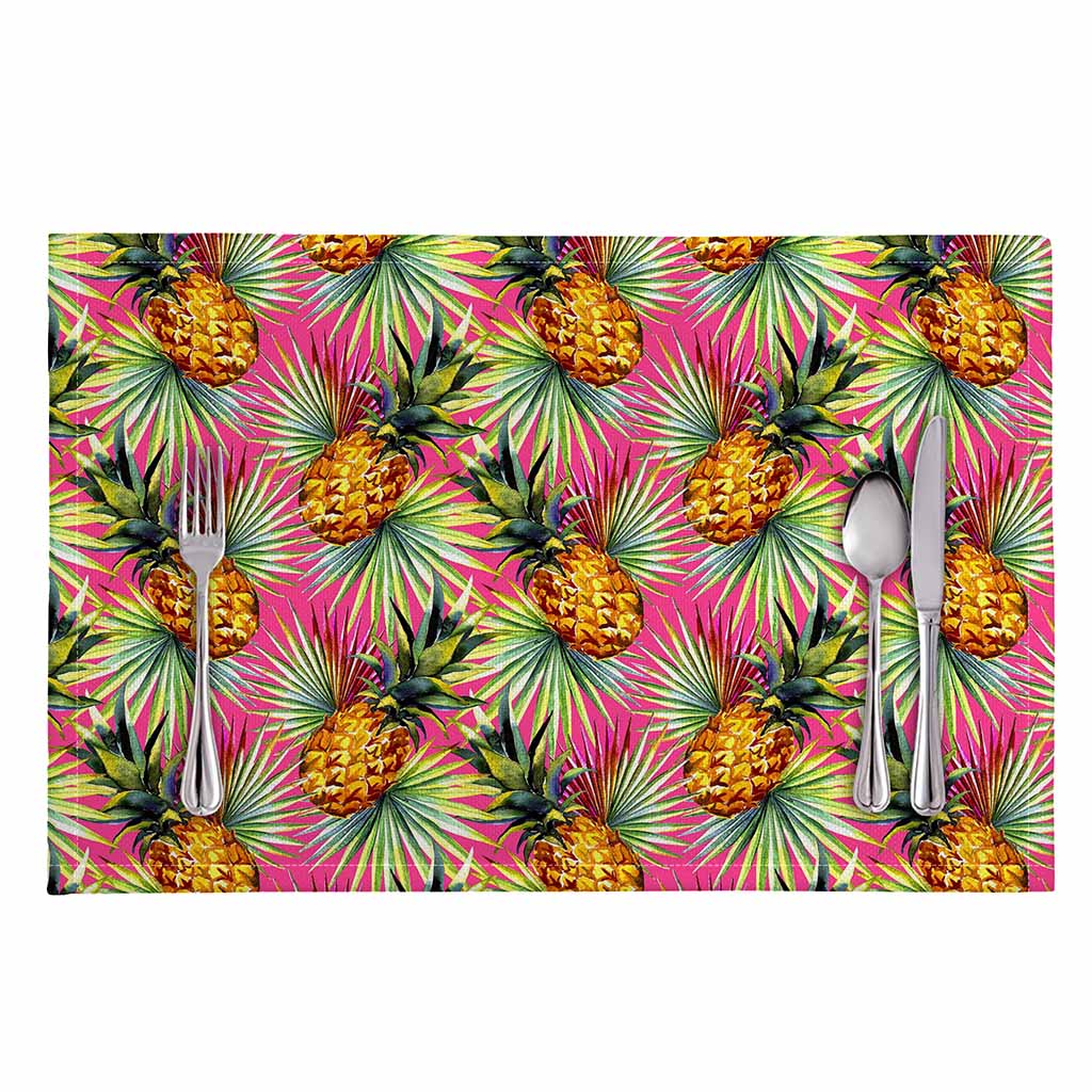Pink Watercolor Pineapple Pattern Print Placemat