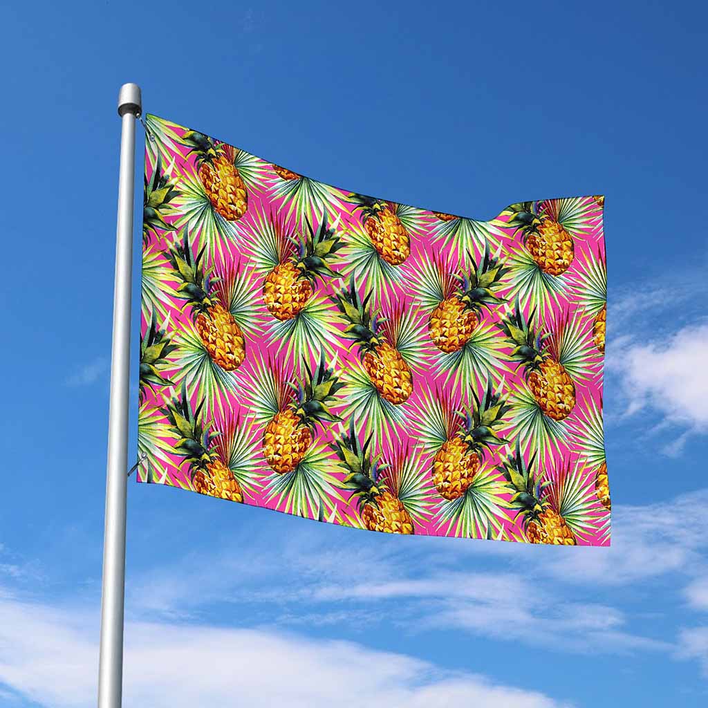 Pink Watercolor Pineapple Pattern Print Polyester Flag
