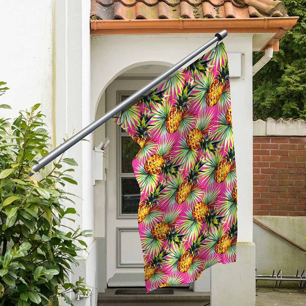 Pink Watercolor Pineapple Pattern Print Polyester Flag