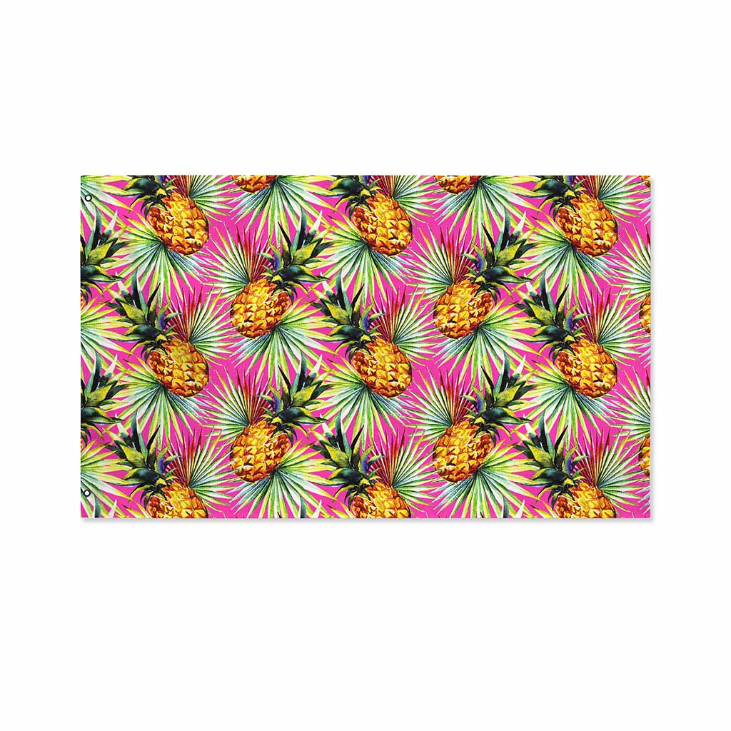 Pink Watercolor Pineapple Pattern Print Polyester Flag