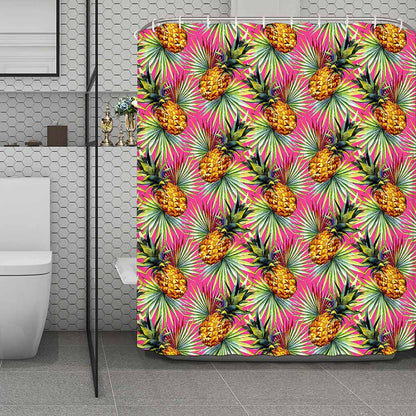 Pink Watercolor Pineapple Pattern Print Polyester Shower Curtain