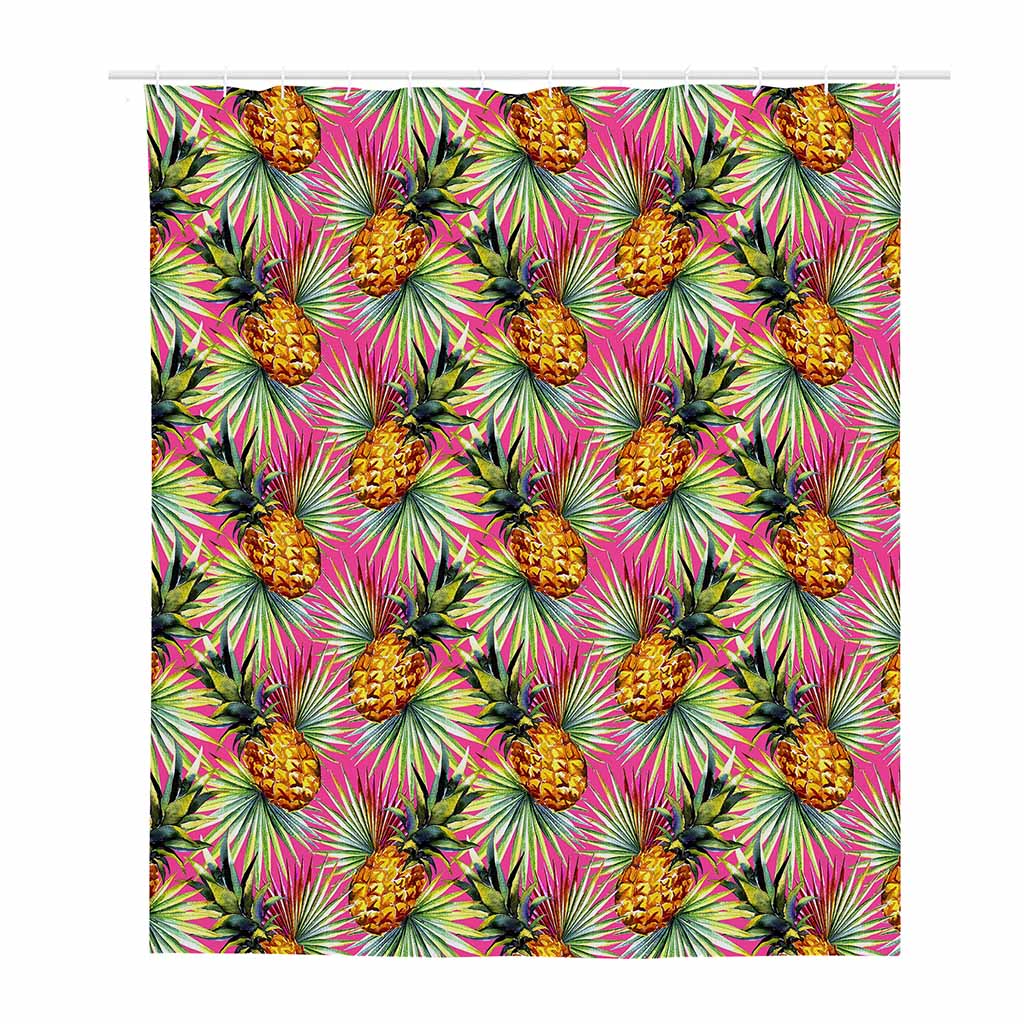 Pink Watercolor Pineapple Pattern Print Polyester Shower Curtain