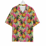 Pink Watercolor Pineapple Pattern Print Rayon Hawaiian Shirt