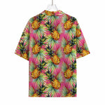 Pink Watercolor Pineapple Pattern Print Rayon Hawaiian Shirt