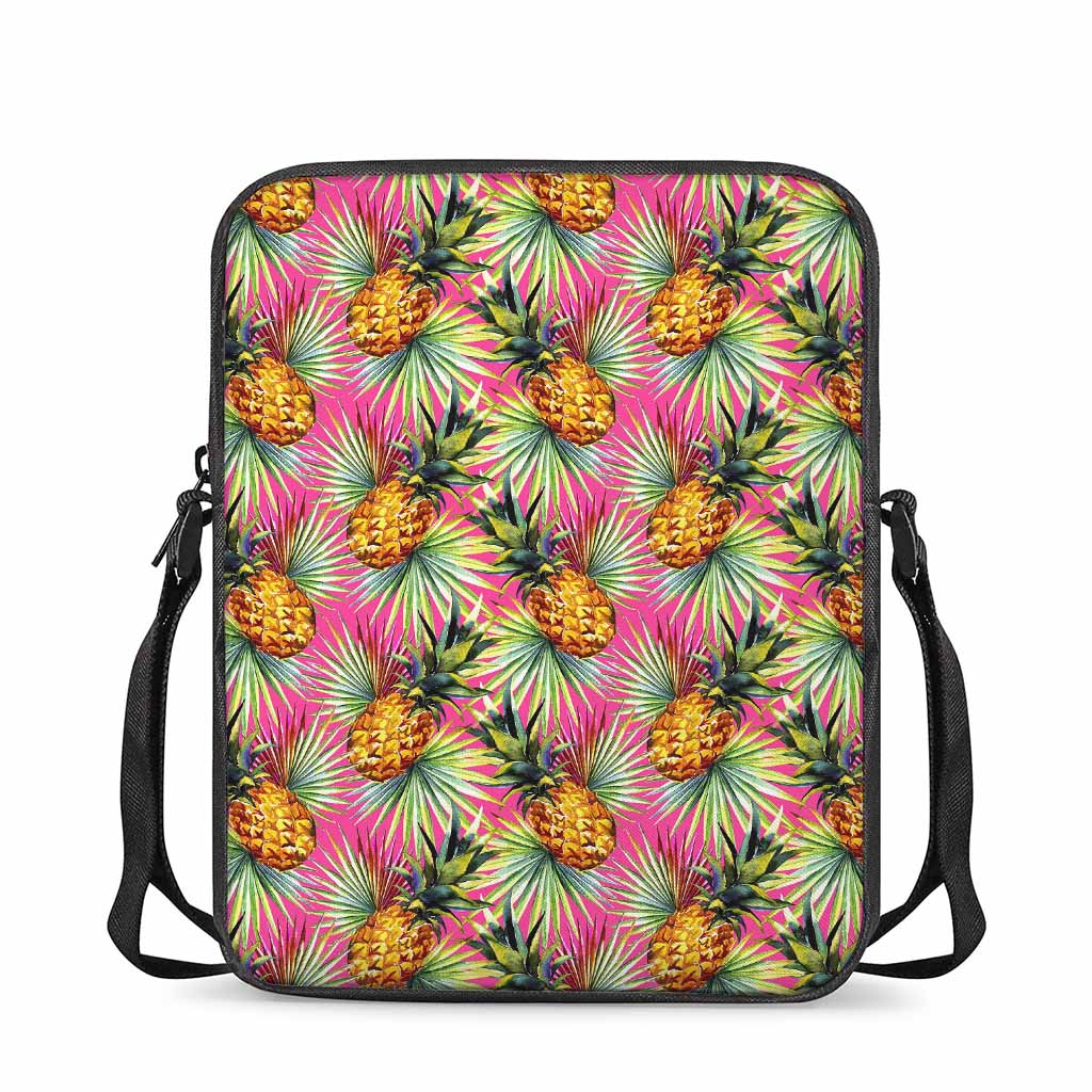 Pink Watercolor Pineapple Pattern Print Rectangular Crossbody Bag