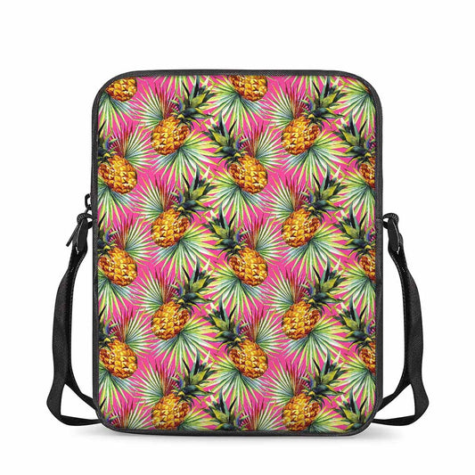 Pink Watercolor Pineapple Pattern Print Rectangular Crossbody Bag