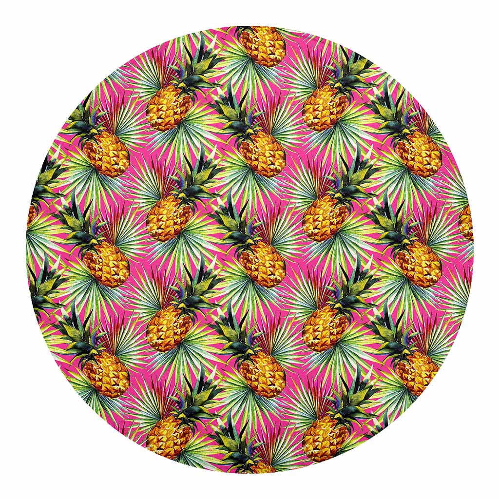Pink Watercolor Pineapple Pattern Print Round Blanket