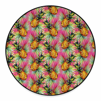 Pink Watercolor Pineapple Pattern Print Round Floor Mat