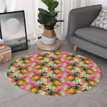 Pink Watercolor Pineapple Pattern Print Round Rug