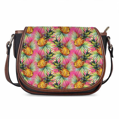 Pink Watercolor Pineapple Pattern Print Saddle Bag