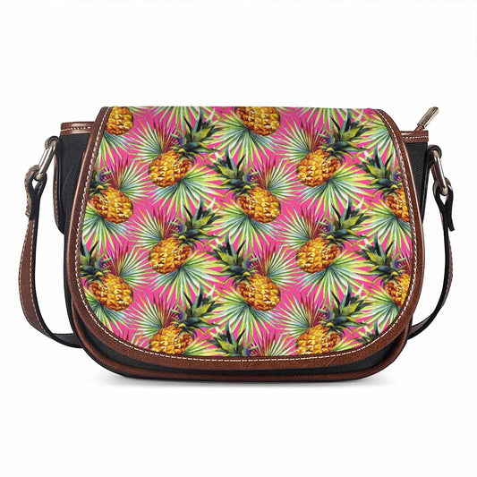 Pink Watercolor Pineapple Pattern Print Saddle Bag