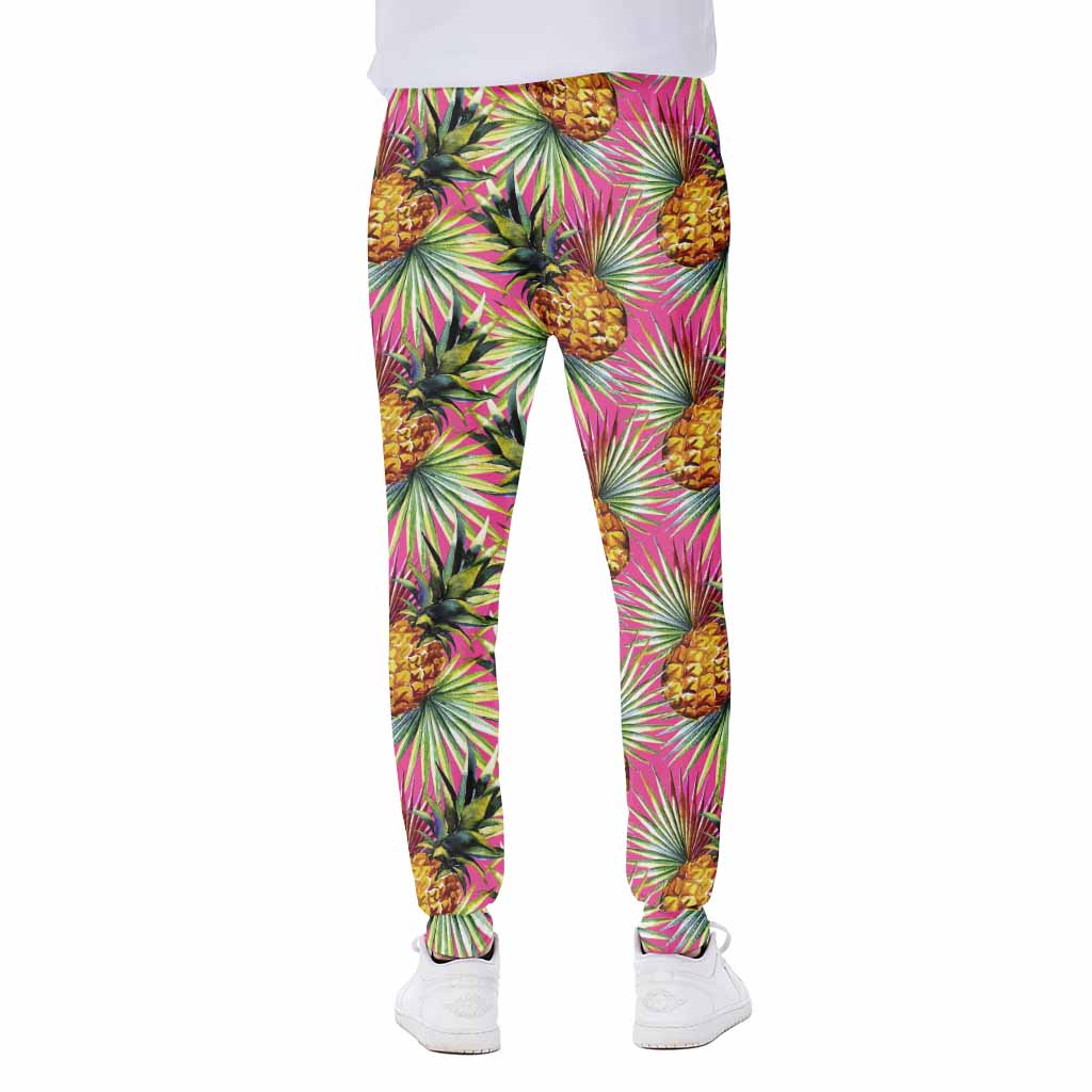 Pink Watercolor Pineapple Pattern Print Scuba Joggers