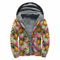 Pink Watercolor Pineapple Pattern Print Sherpa Lined Zip Up Hoodie