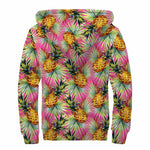 Pink Watercolor Pineapple Pattern Print Sherpa Lined Zip Up Hoodie