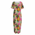 Pink Watercolor Pineapple Pattern Print Short Sleeve Long Nightdress