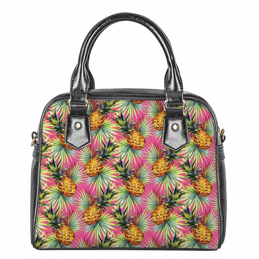 Pink Watercolor Pineapple Pattern Print Shoulder Handbag