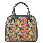 Pink Watercolor Pineapple Pattern Print Shoulder Handbag