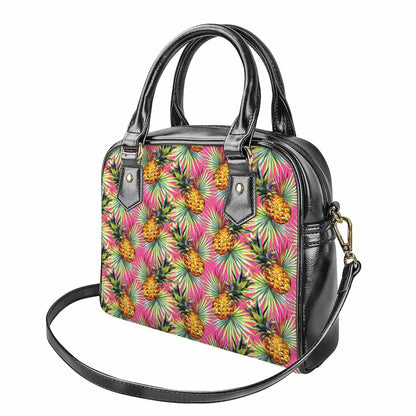 Pink Watercolor Pineapple Pattern Print Shoulder Handbag
