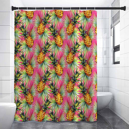 Pink Watercolor Pineapple Pattern Print Shower Curtain