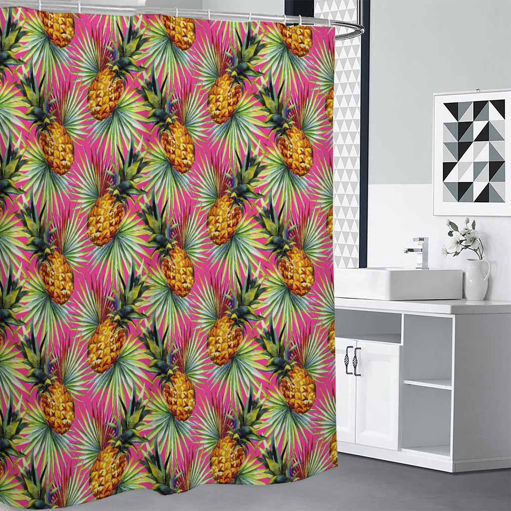 Pink Watercolor Pineapple Pattern Print Shower Curtain