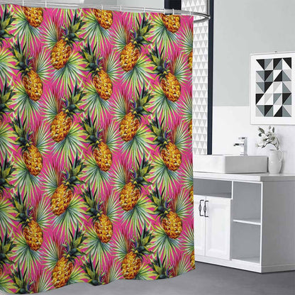 Pink Watercolor Pineapple Pattern Print Shower Curtain