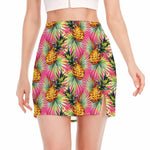 Pink Watercolor Pineapple Pattern Print Side Slit Mini Skirt