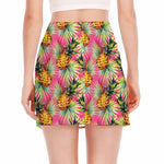 Pink Watercolor Pineapple Pattern Print Side Slit Mini Skirt