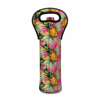 Pink Watercolor Pineapple Pattern Print Single Neoprene Wine Tote