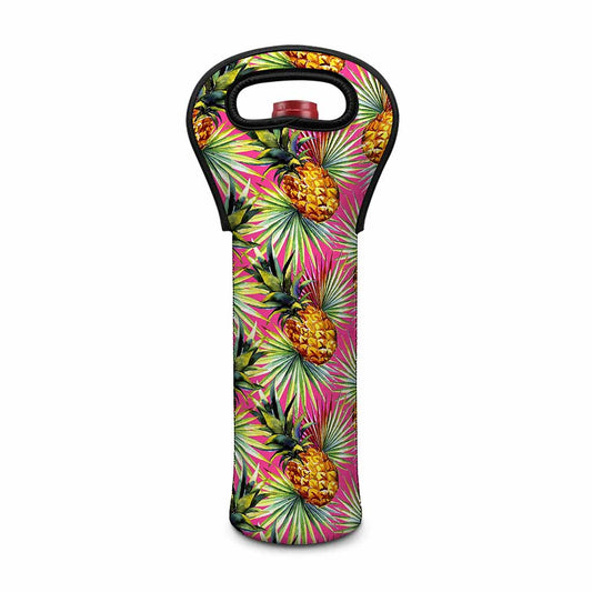 Pink Watercolor Pineapple Pattern Print Single Neoprene Wine Tote